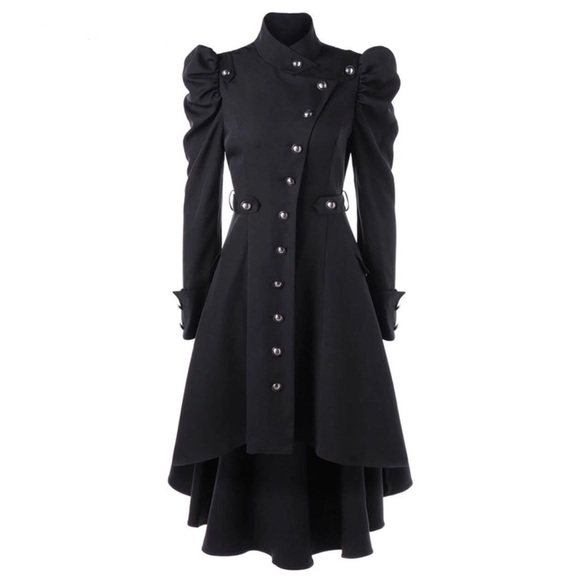 Military Button Asymmetrical High Low Dress - Picture 3 of 8